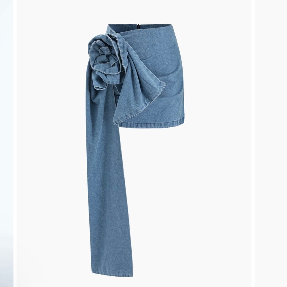 Micas Denim Mini Skirt with denim rose corsage detail 💙